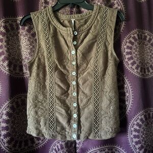 Free people Lace-Trim Button-Front Sleeveless Top